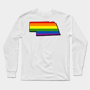 Rainbow Nebraska Outline Long Sleeve T-Shirt